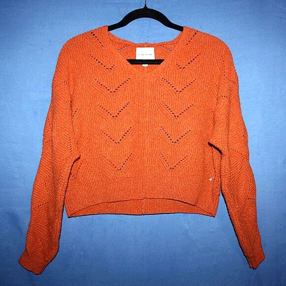 Pink Rose Cropped V-Neck Sweater Orange S
